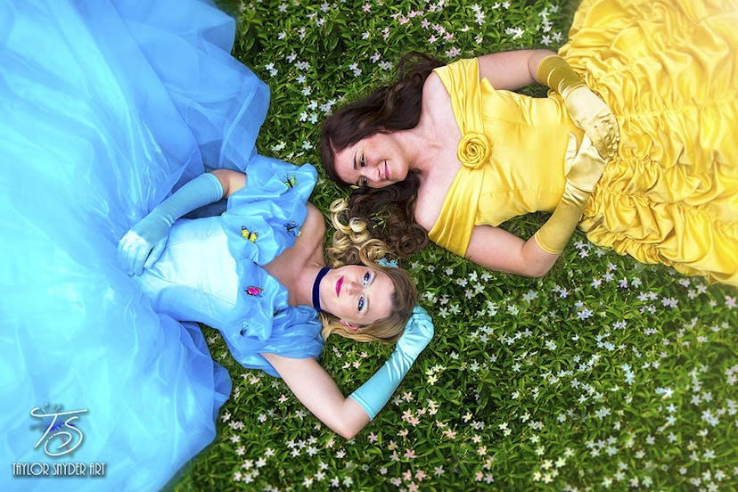 princesses laying down in grass