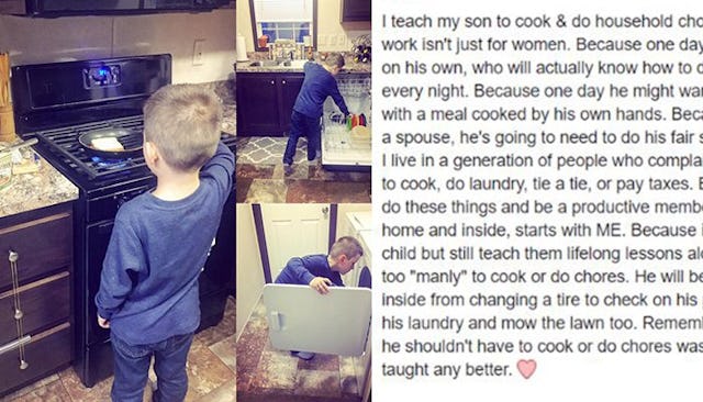 Mom Teaches Son Chores