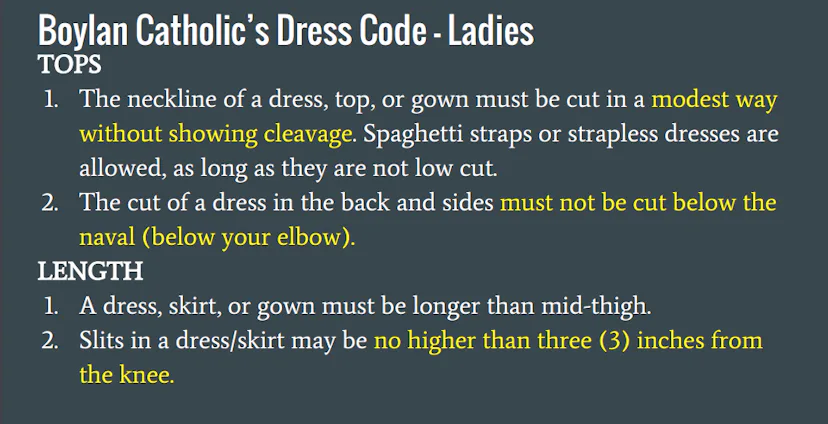 prom dress code for ladies Prom season is upon us. Please use these images when choosing your ensemble for prom! If you have a question about your attire being against dress code, please ask Mrs. Hanna!