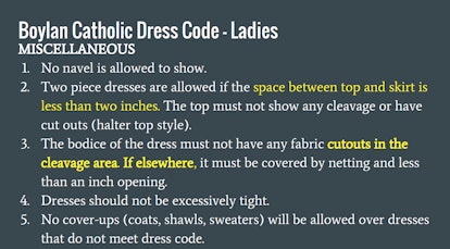 The section miscellaneous of the 21 page dress code