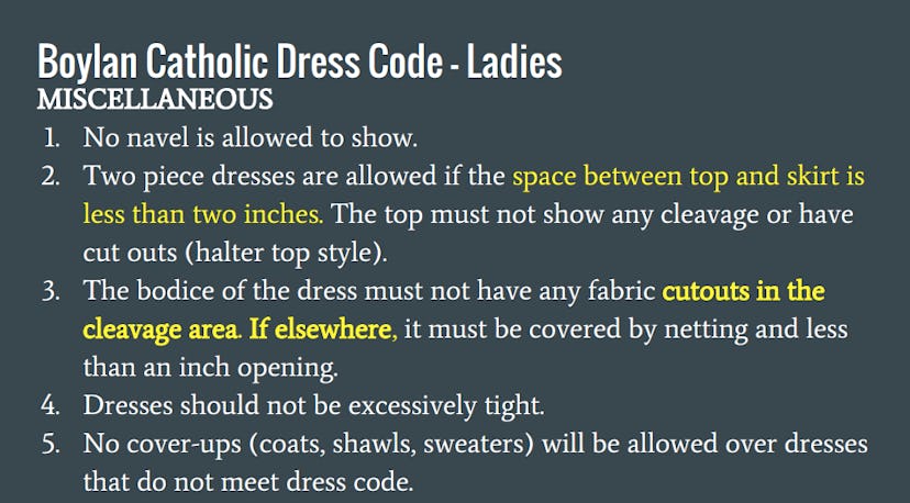 The section miscellaneous of the 21 page dress code