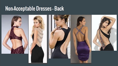 5 picture examples of non-acceptable dresses - back