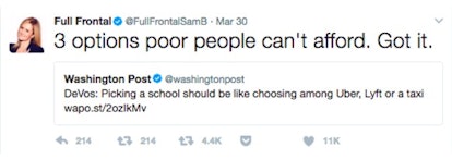 A sarcastic tweet about Betsy DeVos and her recent statement about choosing the right school for you...