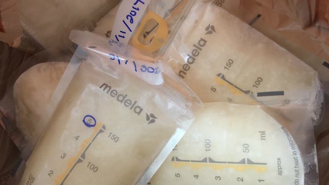 Plastic bags with donated breast milk
