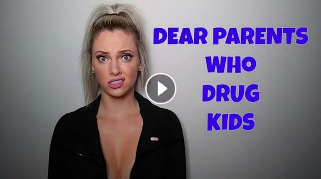 A screenshot of Nicole Arbour's video with a "dear parents who drug their kids" text over it 