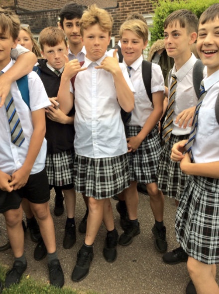 Teenage boys wear skirts to school to protest against 'no shorts' policy, Schools