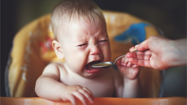Baby crying while being fed because of the strange food allergy