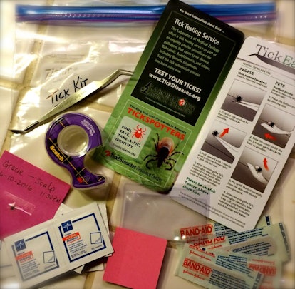 A tick kit containing various tools for tick prevention and tick removal