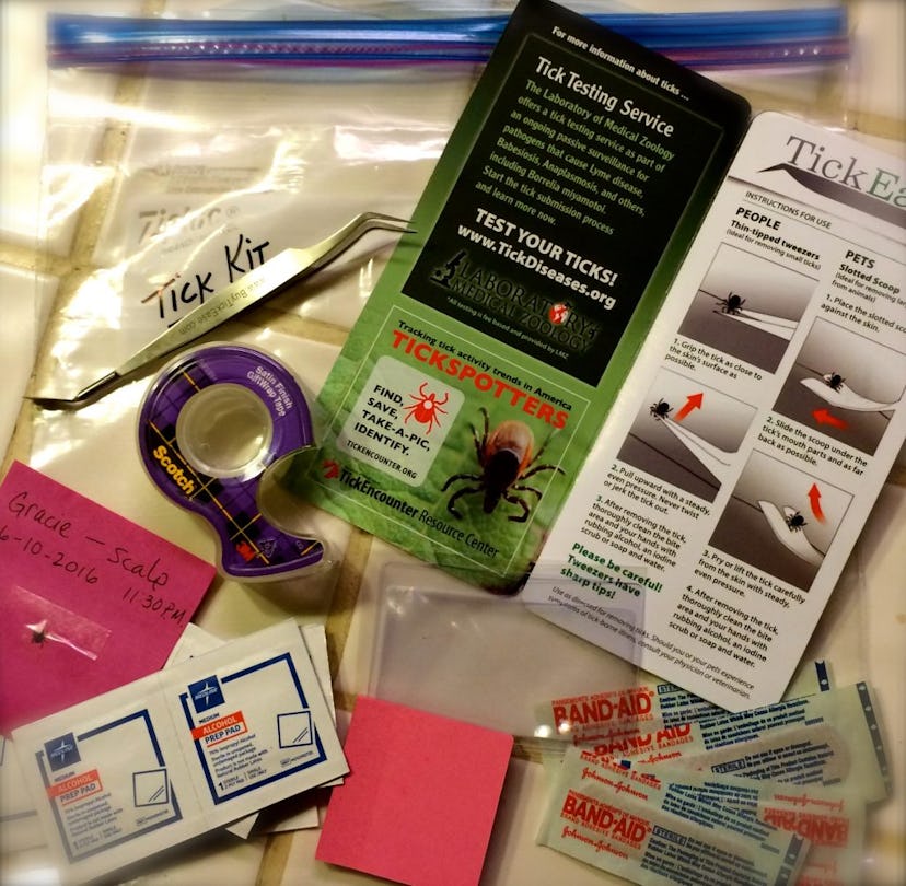 A tick kit containing various tools for tick prevention and tick removal
