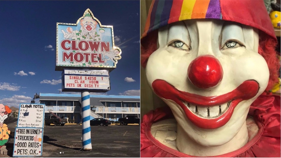 Мотель клоун. Клоун стоит.
