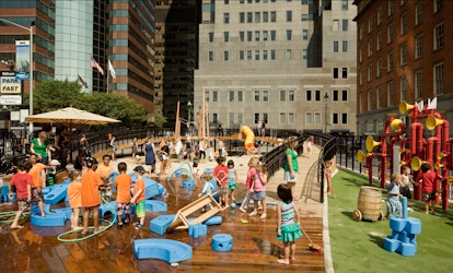 Children playing on the Imagination Playground in the New York City