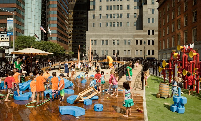 Children playing on the Imagination Playground in the New York City