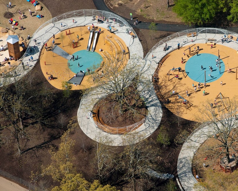 Children playing on the Woodland Discovery Playground in Memphis, Tennessee