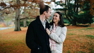 Wife and husband walking in the nature 