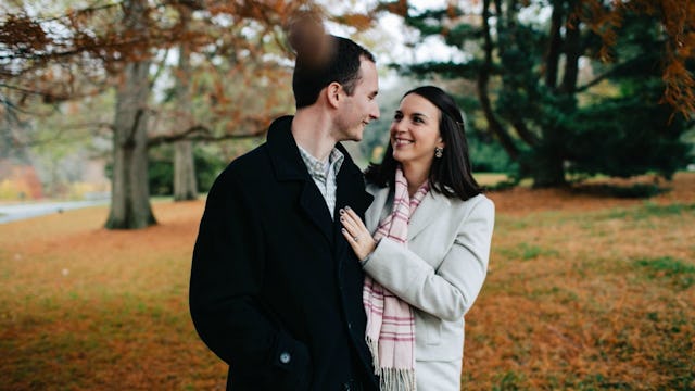 Wife and husband walking in the nature