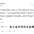 A tweet about how marriage teaches you a lot about yourself like that paper towels don't need to be ...