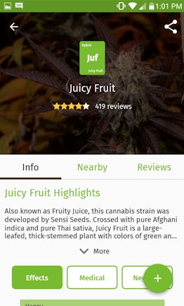 "Juicy Fruit", cannabis strain app