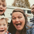 Brynn Burger with her son, daughter, and husband who have downsized to a tiny house