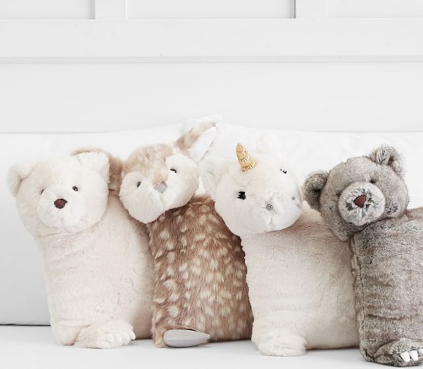 Bear, unicorn, and owl faux fur decorative pillows