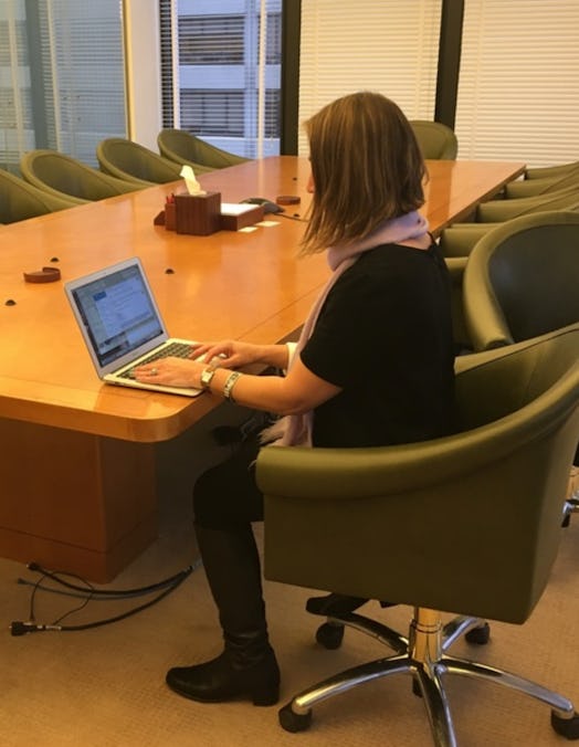 Zibby Owens booking playdates on her laptop before a rare work meeting