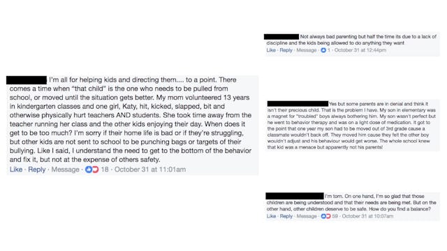 Facebook comments discussing the topic about a 'Problem Child'