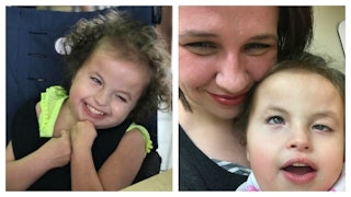 A two-part collage of Kayse Whitaker and her child with special needs