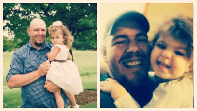A two-part collage of a father who has terminated his parental rights, and his daughter hugging