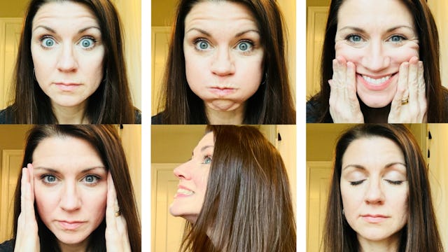 Woman doing face yoga 