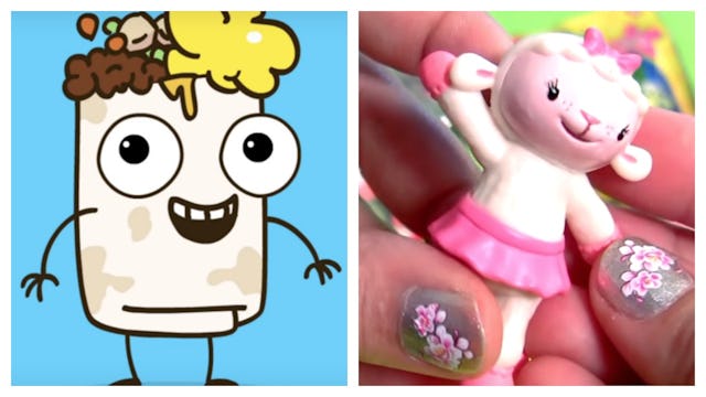 A two-part collage of Breakfast Burrito and a doll toy