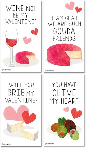 Mini Wine & Cheese Charcuterie Board Valentines Card; Set of 24