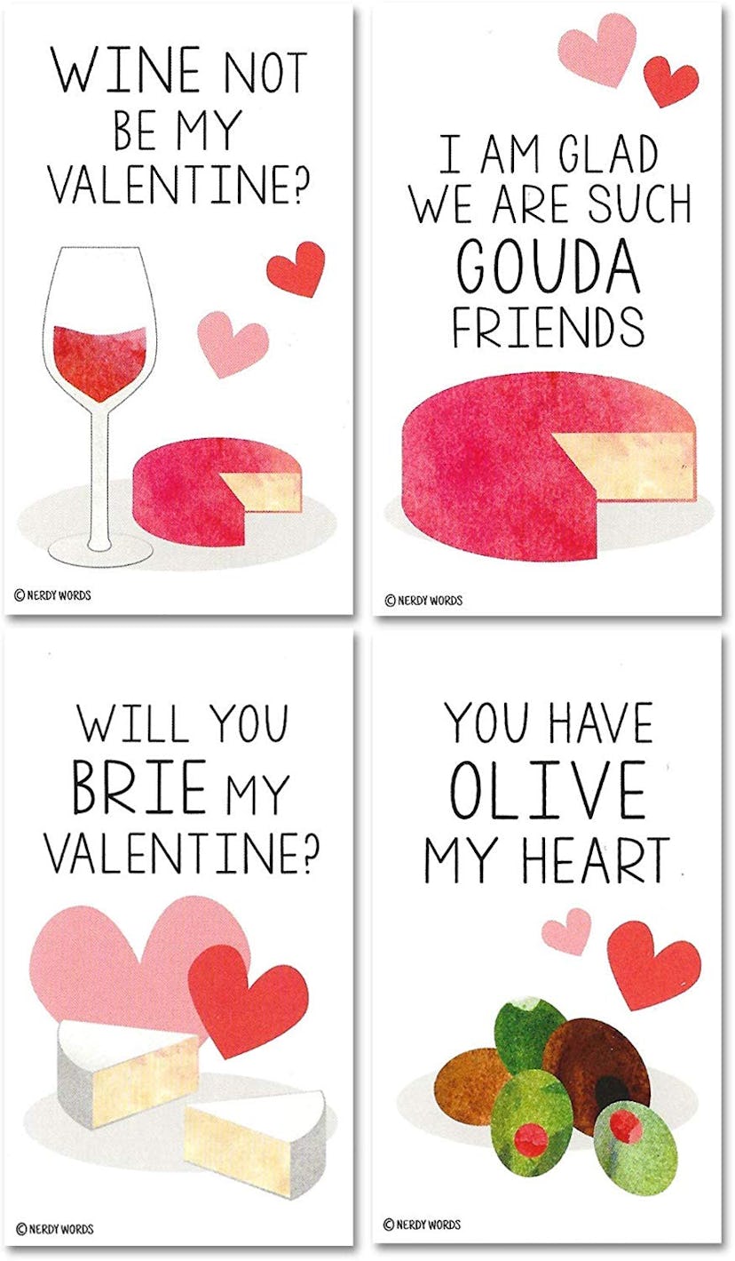 Mini Wine & Cheese Charcuterie Board Valentines Card; Set of 24