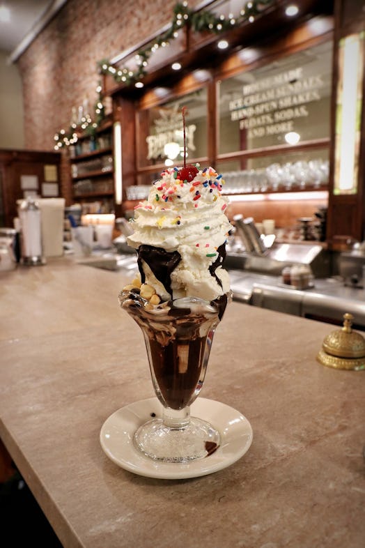 Streetcar chocolate and whipped cream sundae in downtown Knoxville