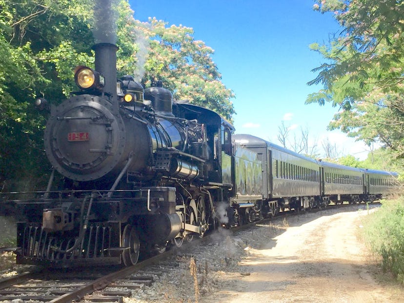 Coal-fired steam engine Three Rivers Rambler during a ride