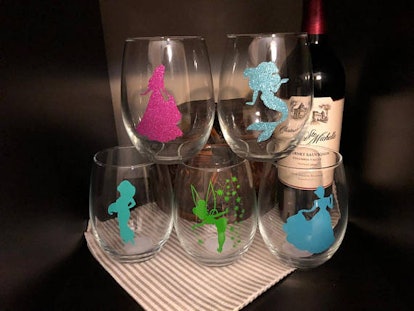 Disney character glitter wine glasses