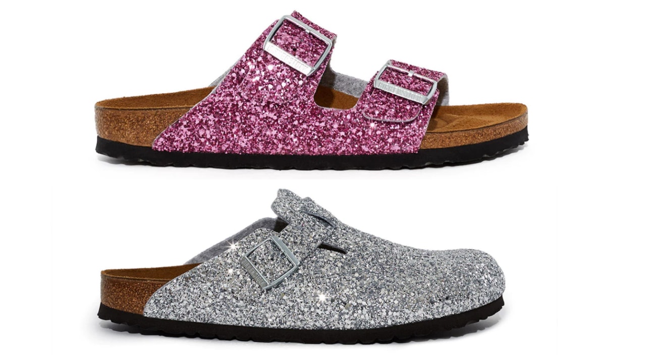 Pink sparkly online birkenstocks