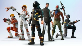 Six customized Fortnite characters with a white background