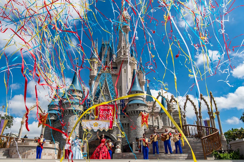 Confetti in the sky over the Disney castle at Disney World