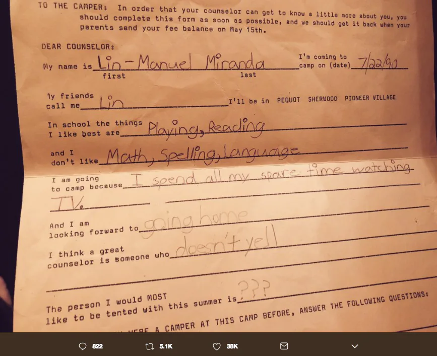 Lin-Manuel Miranda’s Childhood Letters From Summer Camp Will Make You LOL