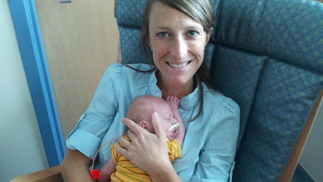 Jamie Sumner during Mother's Day with her newborn baby in the neonatal intensive care unit NICU whil...