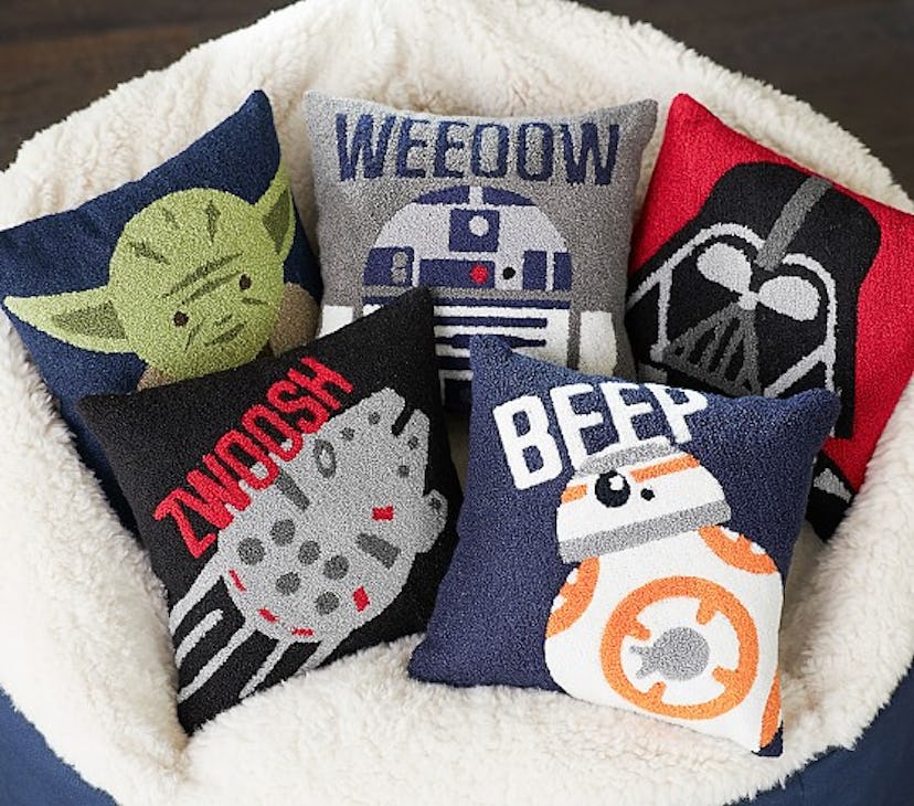 Items From The Star Wars Pottery Barn Collection: Ultra-plush and comfy Star Wars pillows.
