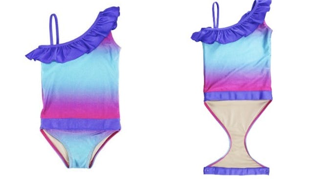 A model of Fasten's one-piece bathing suit for girls.