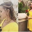 Kristen Mae posing in a yellow dress after a Disney Makeover as princess Belle