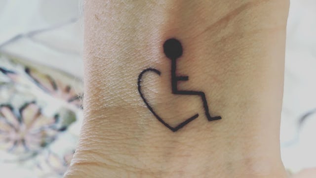 A mother's wrist tattoo representing her son with cerebral palsy