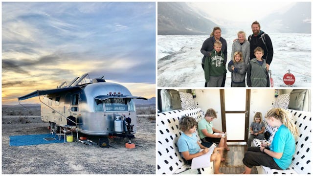 A picture of the Longnecker family, who live in a Airstream trailer full time