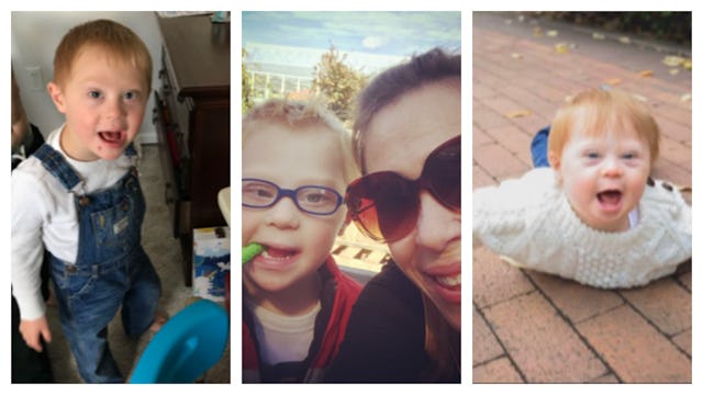 A three-part collage with images of Bethann Craver and her 4-year-old with Down Syndrome