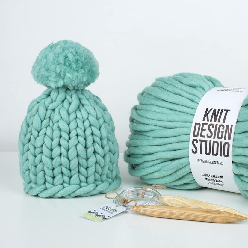 Chunky Knit Pom Pom Hat Knitting Kit