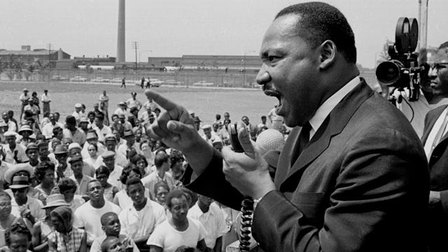 The famous scene of Martin Luther King talking in front of a large crowd 
