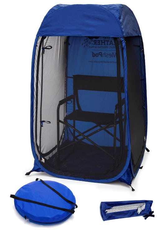 A blue water and wind resistant polyester pod