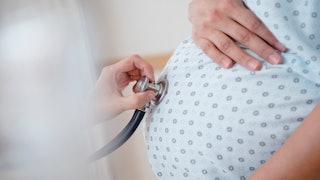 pregnant belly, pregnant woman with stethoscope on belly