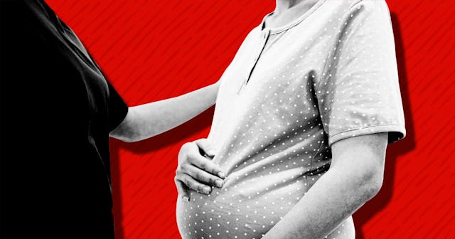 A pregnant woman before labor with her delivery nurse